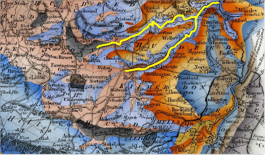 Location of the Somerset Coal Canal (shown in yellow)